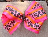 Shocking Pink Orange Cheetah Hair Bow