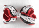 Red Black Christmas Snow Penguins Hair Bow