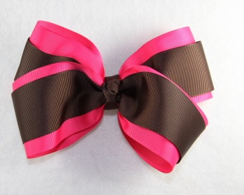 Shocking Pink and Chocolate Brown Layered Hair Bow