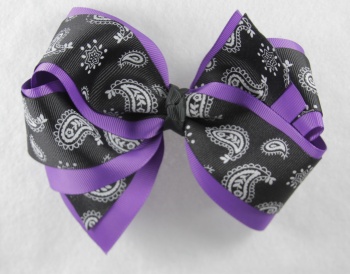 Purple Paisley Black Hair Bow