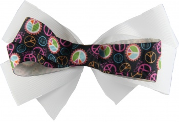 Black Peace Sign White Double Layer Bow