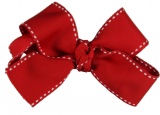 Red with White Saddle Stitch Lines Hair Bow