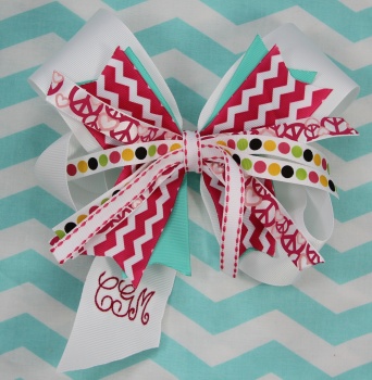 Pink Chevron Turquoise Pinwheel White Hair Bow