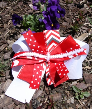 Red Chevron Polka Dot Pinwheel Bow