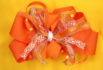 Orange Gold Yellow Leaf and Heart Hair Bow for Fall