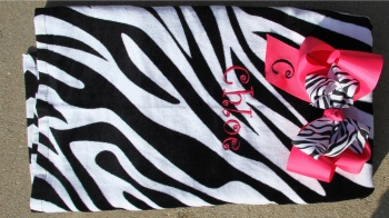 Hot Pink Zebra Bow Set and Zebra Print Beach Towel Set